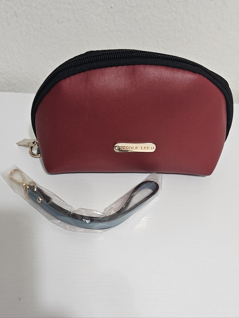Nicole Lee Burgundy and Black Cosmetic Wristlet Pouch